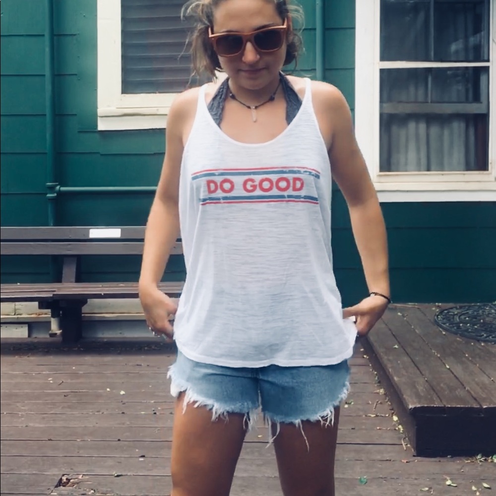 White “do good” tank